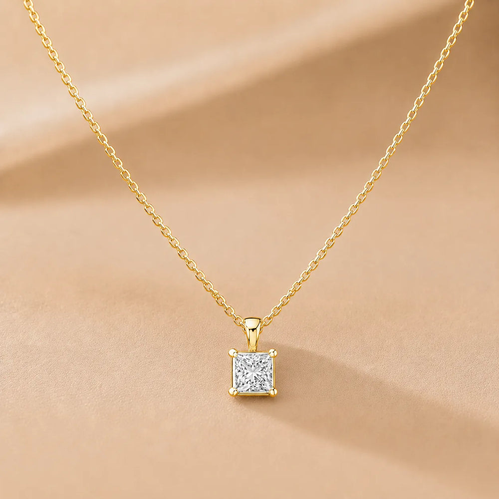 Princess Royal Solitaire Pendant With Italian Chain Necklace