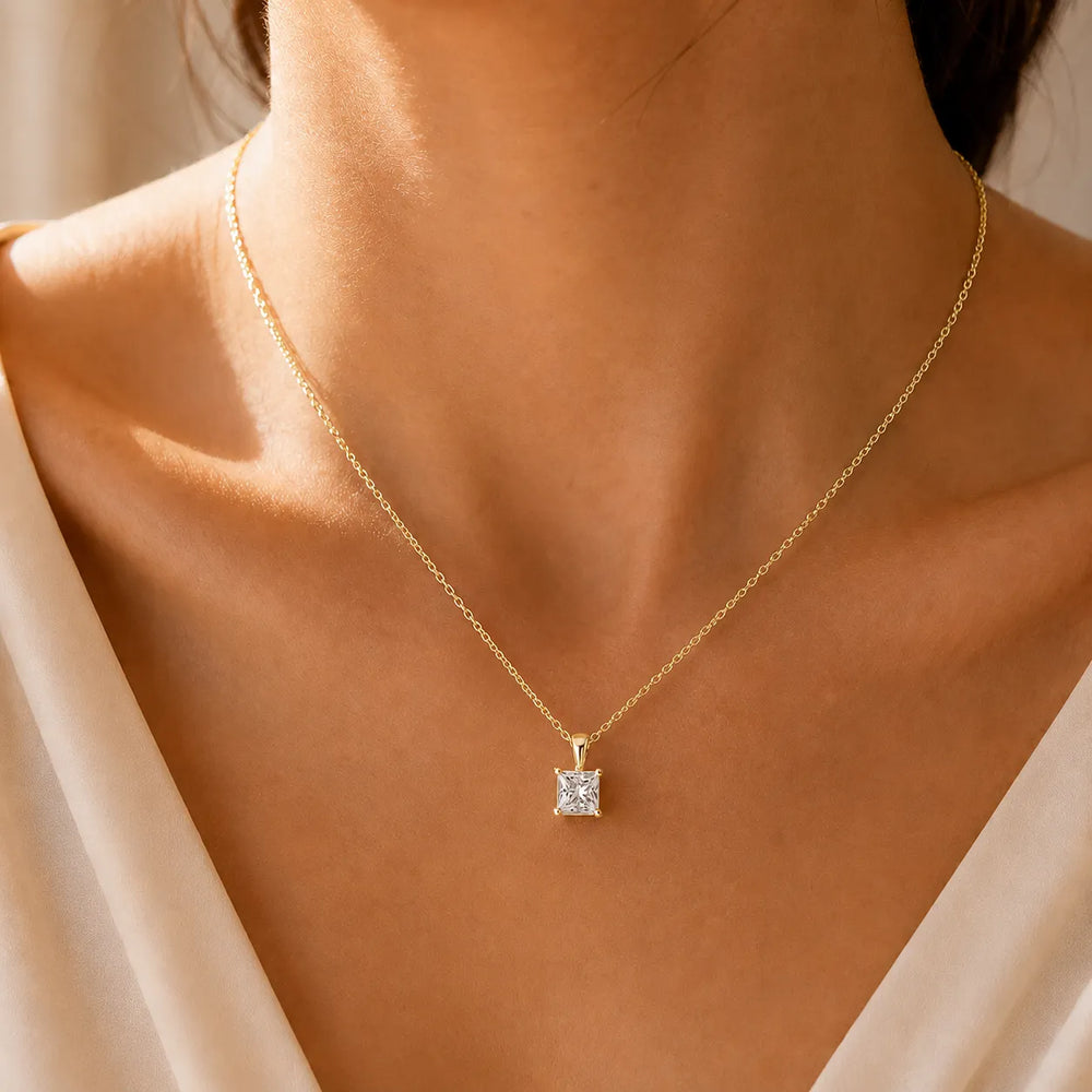Princess Royal Solitaire Pendant With Italian Chain Necklace