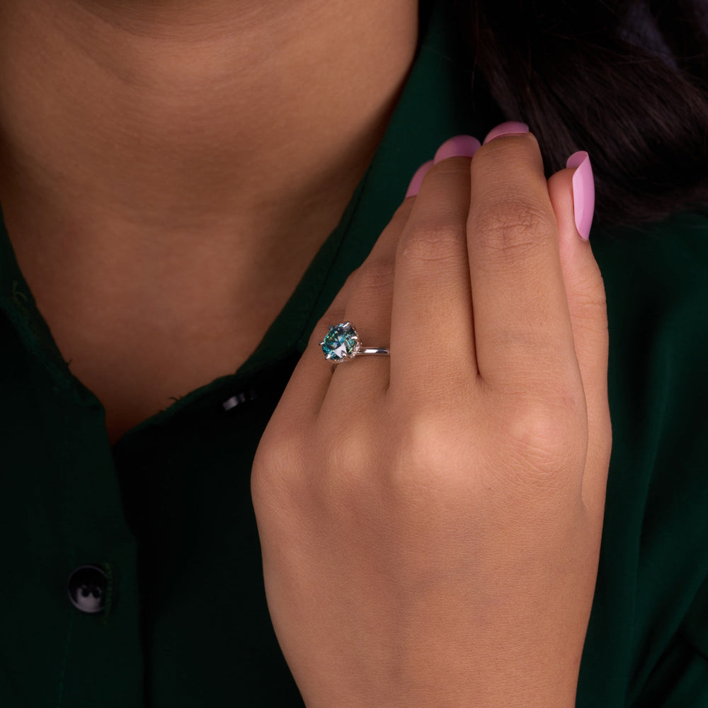 Portuguese Cut Blue Green Labgrown Ring