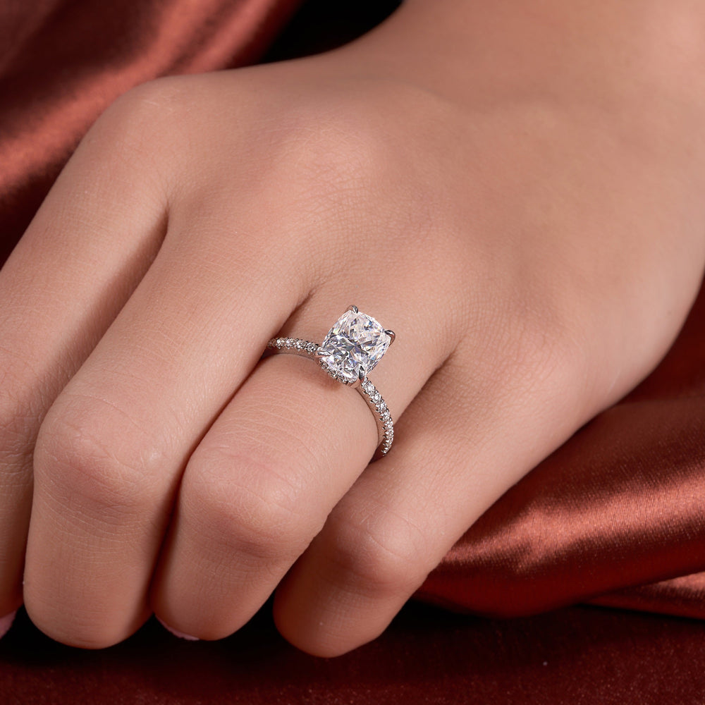 Cushion Cut Labgrown Hidden Halo Ring