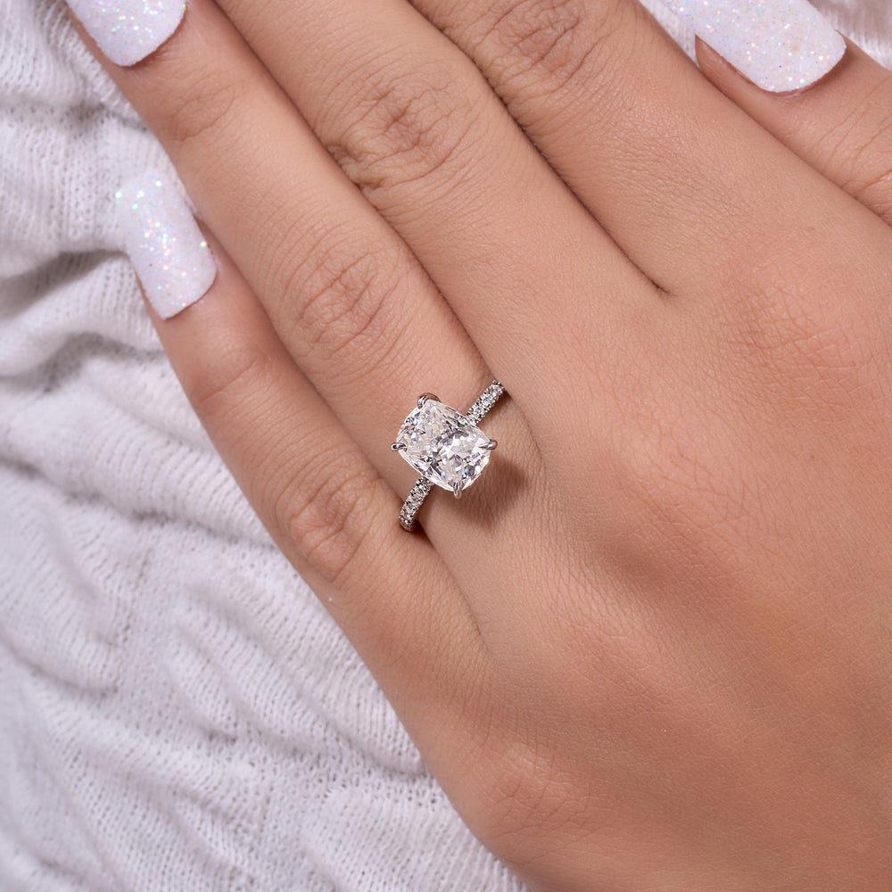 Cushion Cut Labgrown Hidden Halo Ring