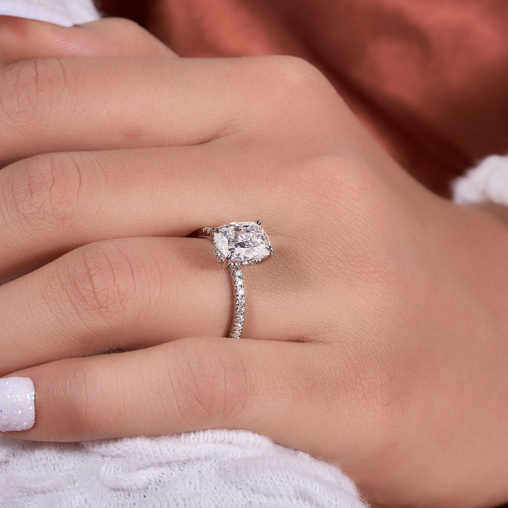 Cushion Cut Labgrown Hidden Halo Ring