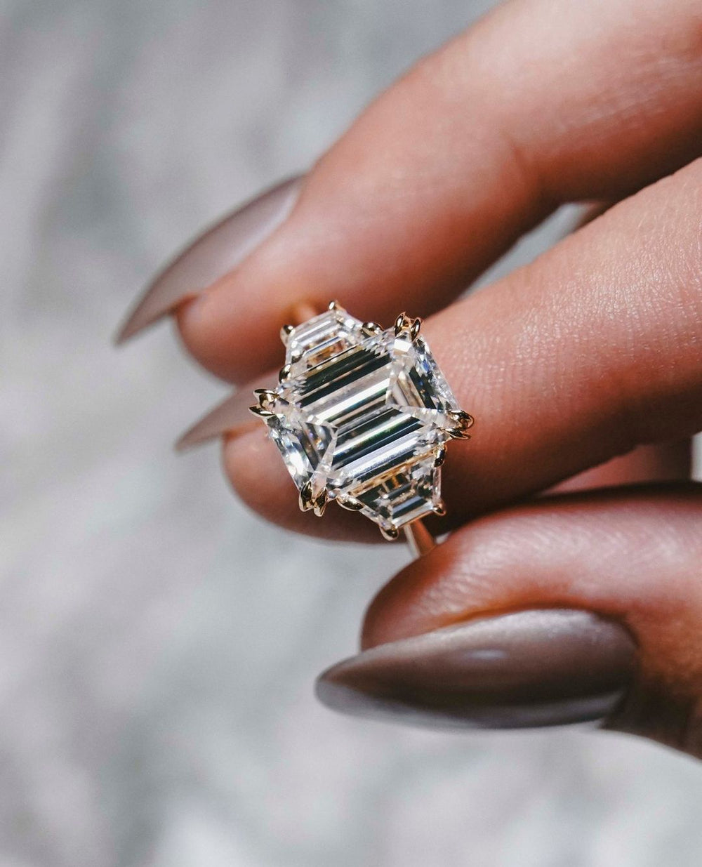 Three Stone Emerald Cut Labgrown Engagement Ring