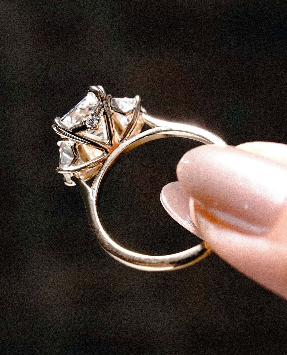 Three Stone Emerald Cut Labgrown Engagement Ring