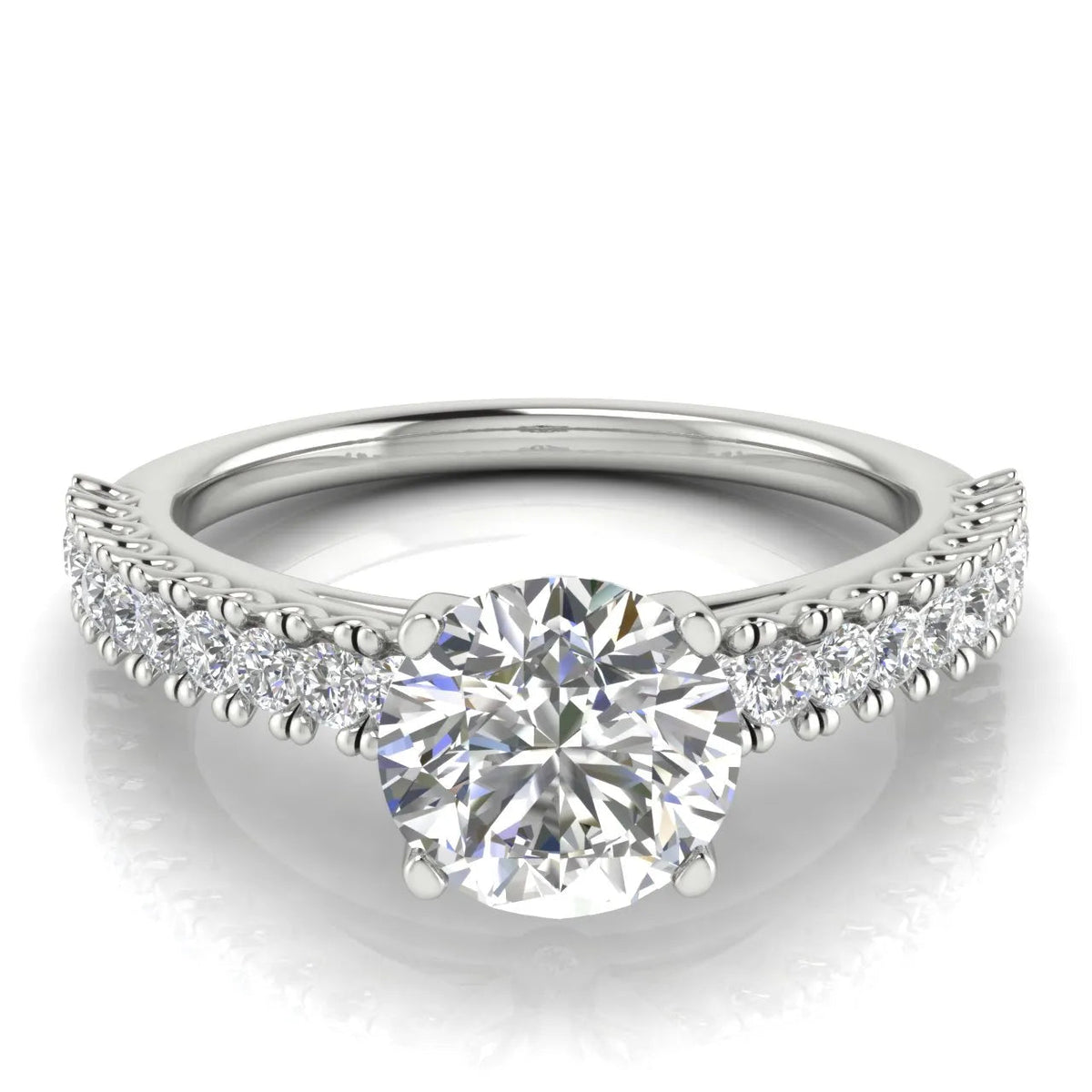 Milgrain Accent Engagement Ring – Round (925 Sterling Silver)