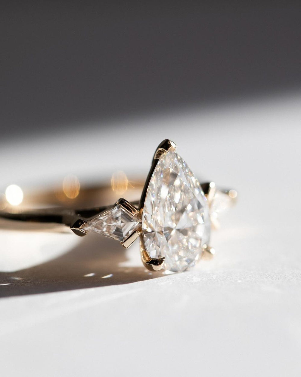 Three Stone Pear Cut Labgrown Engagement Ring