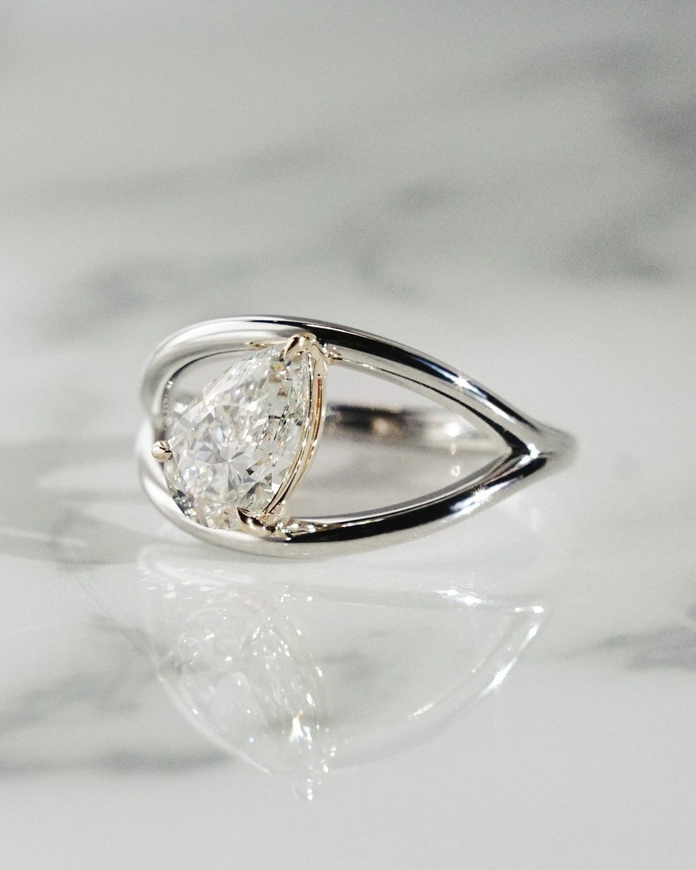 Elongated Pear Cut Labgrown Engagement Ring