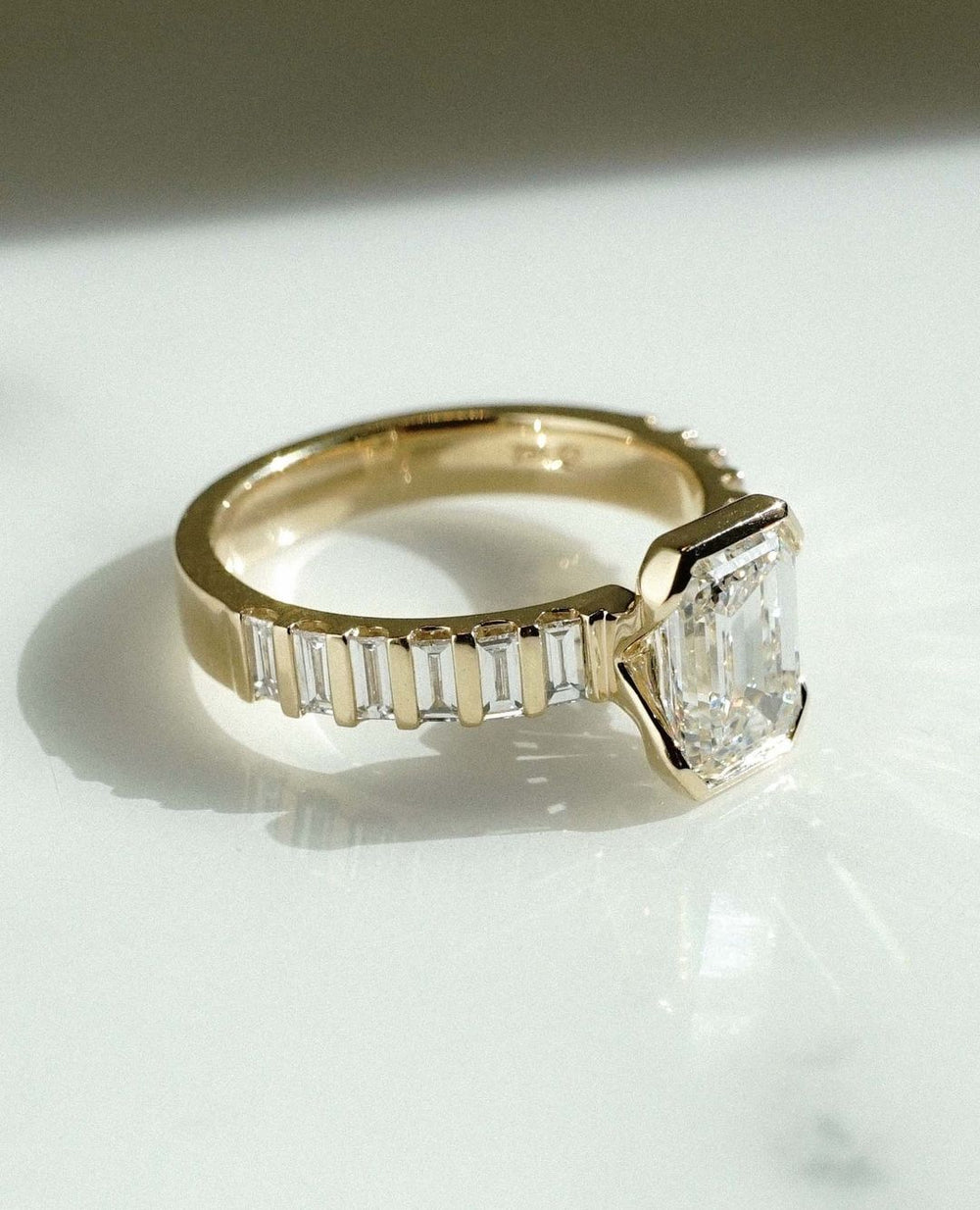 Bezel Set Emerald Cut Labgrown Engagement Ring