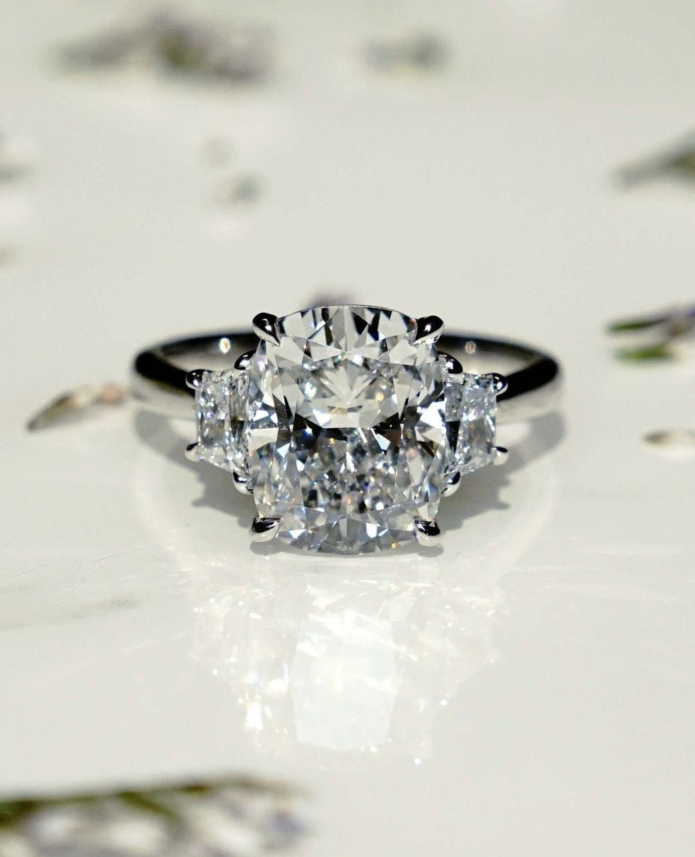 Three Stone Cushion Cut Labgrown Engagement Ring