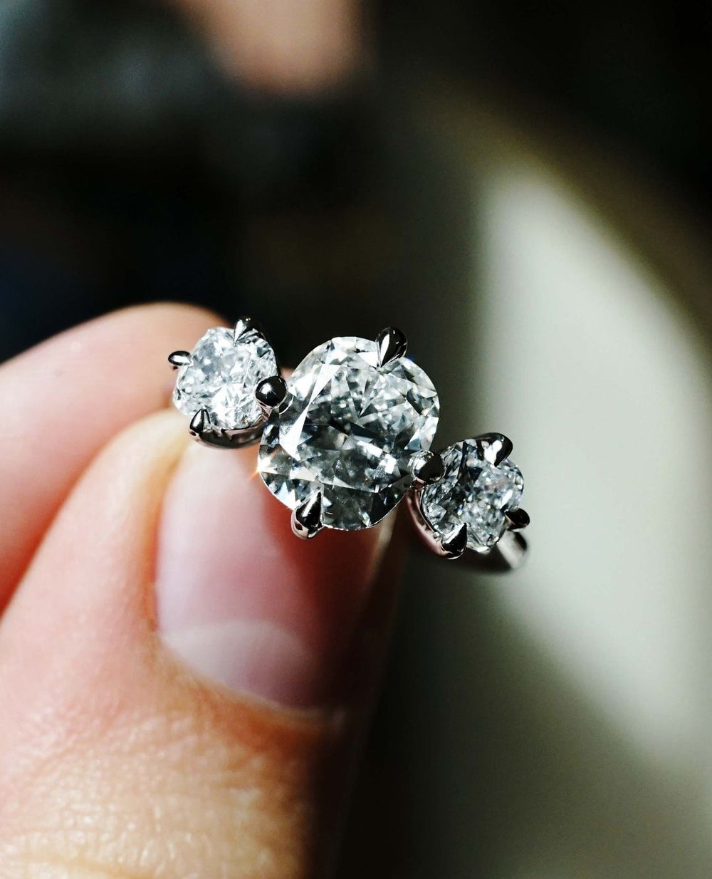 Three Stoe Cushion Cut Labgrown Engagement Ring
