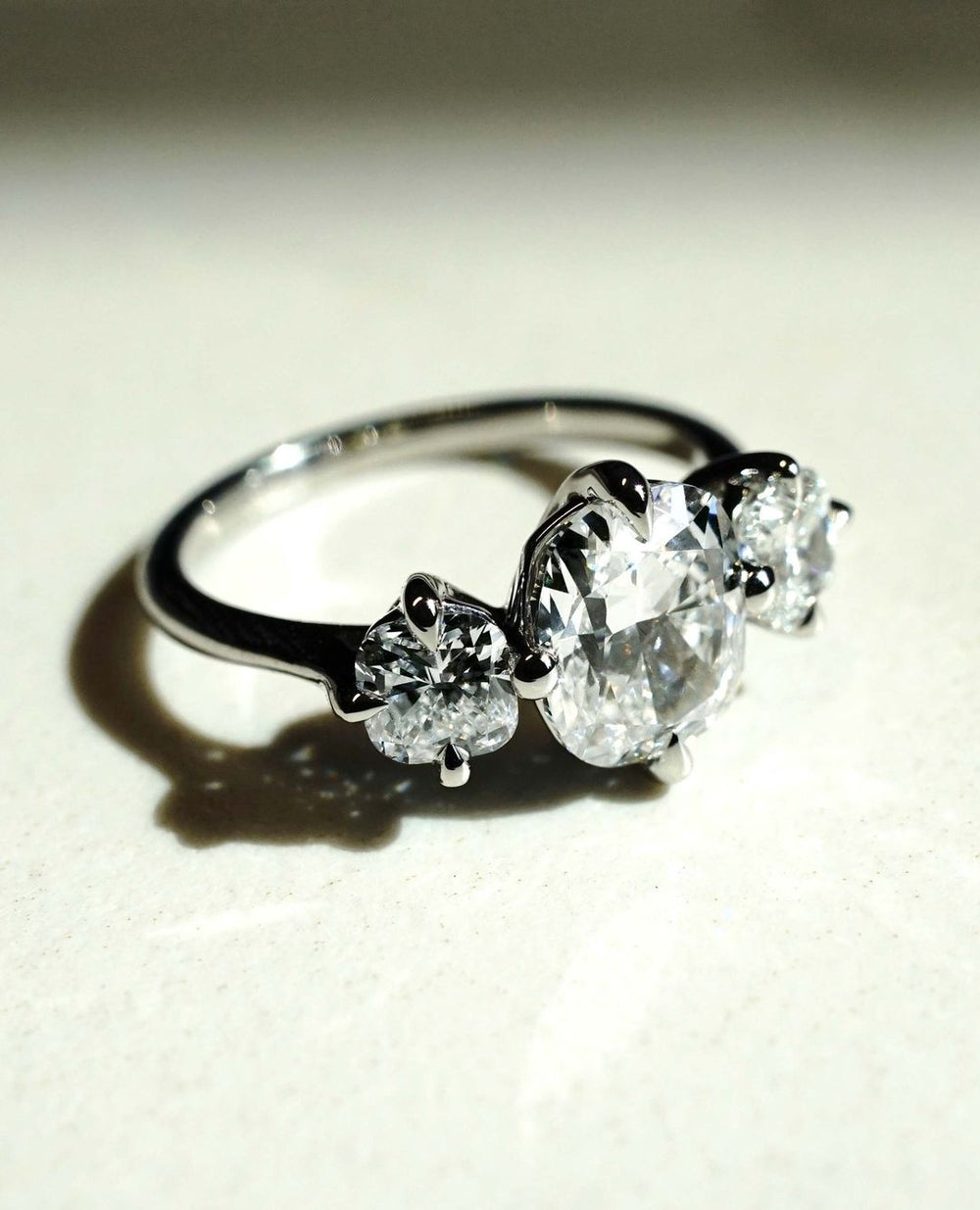 Three Stoe Cushion Cut Labgrown Engagement Ring