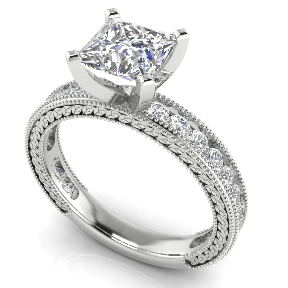 Vintage Milgrain Accent Solitaire Ring