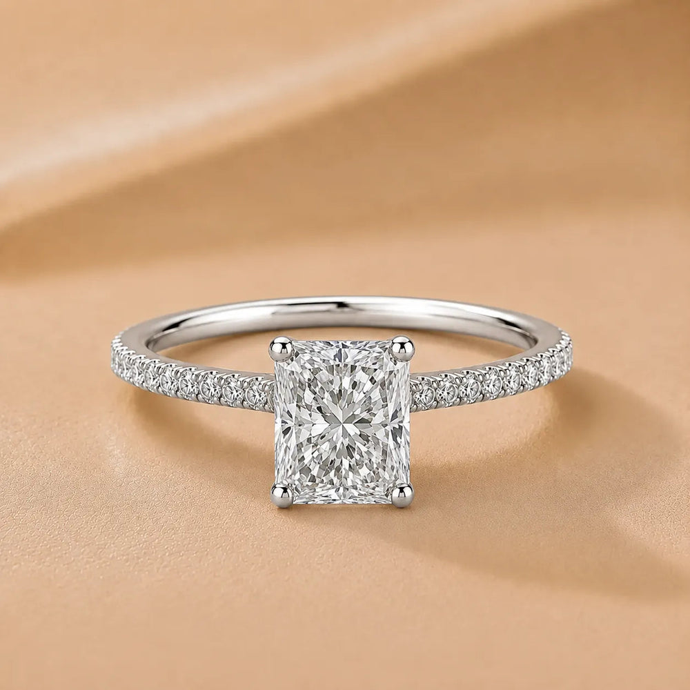 Elegant Pavé Solitaire Engagement Ring – Radiant (925 Sterling Silver)
