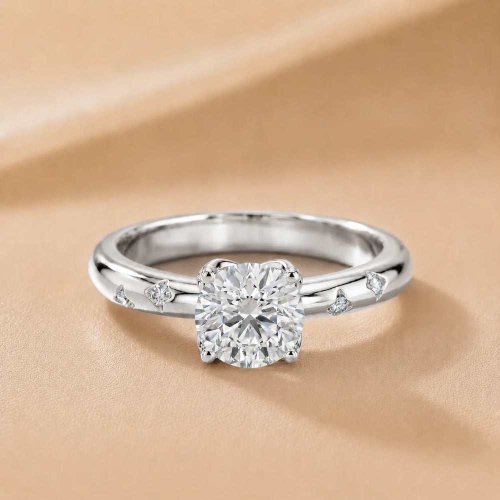 Petal Round Diamond Engagement Ring