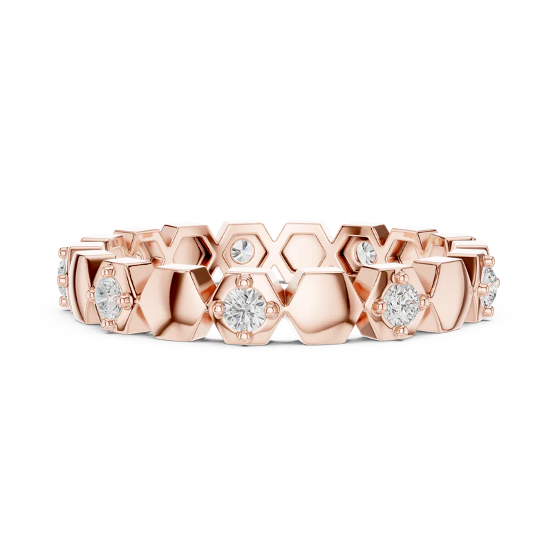 Hexagon Pattern Diamond Stackable Band