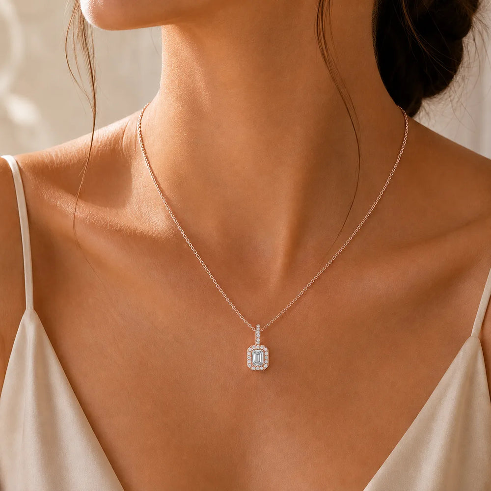 Emerald Halo Necklace Radiance Pendant