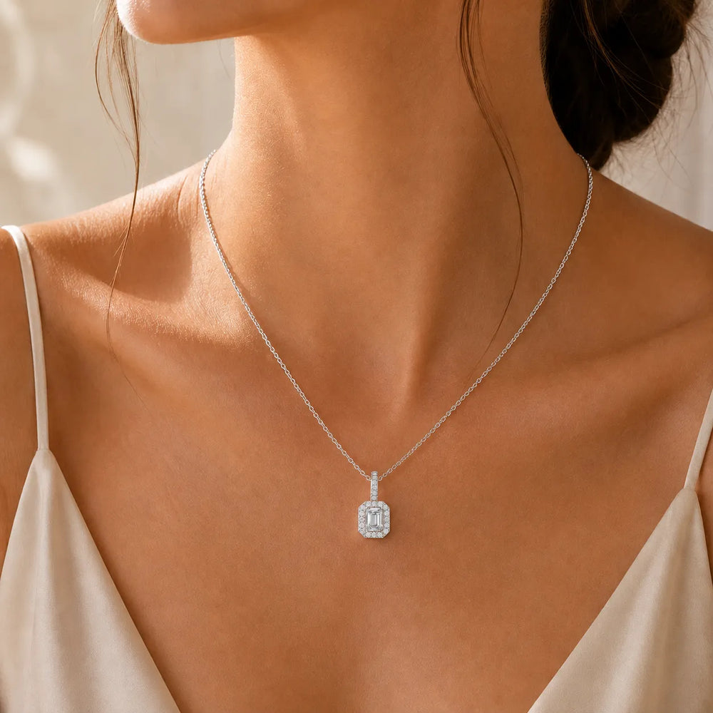 Emerald Halo Necklace Radiance Pendant