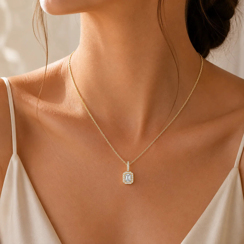 Emerald Halo Necklace Radiance Pendant