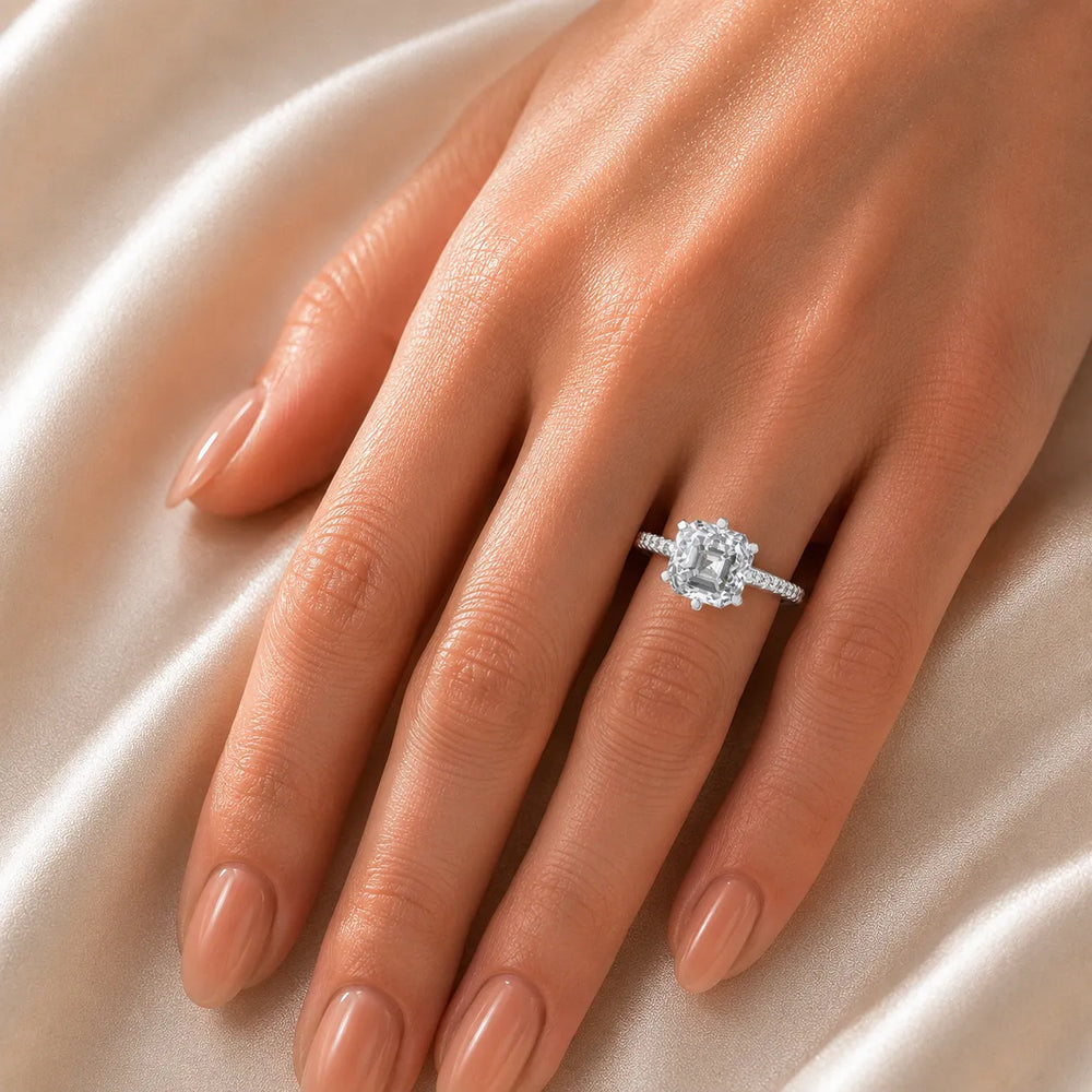 Romantic Solitaire Ring with Pavé Accent