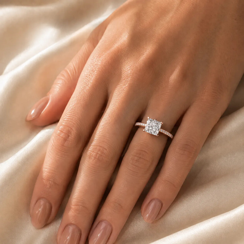 Romantic Solitaire Ring with Pavé Accent