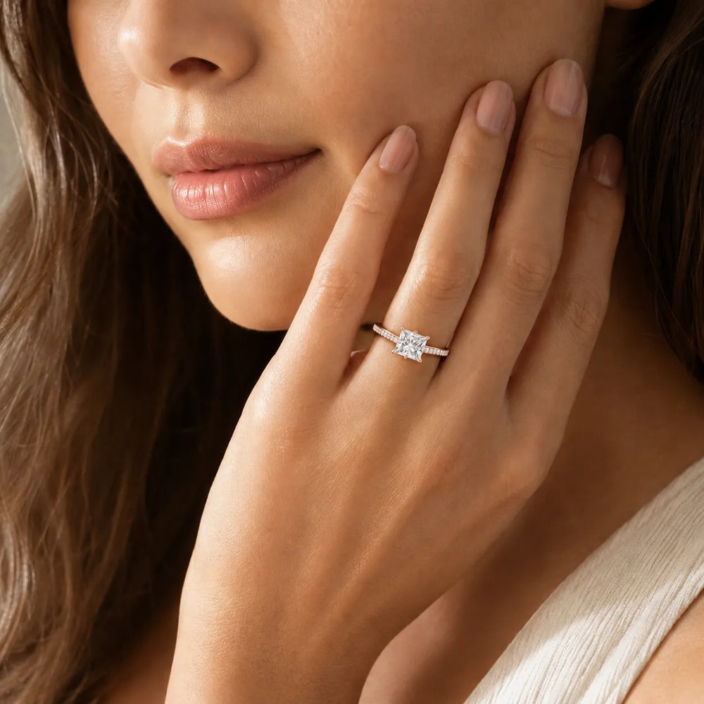 Romantic Solitaire Ring with Pavé Accent