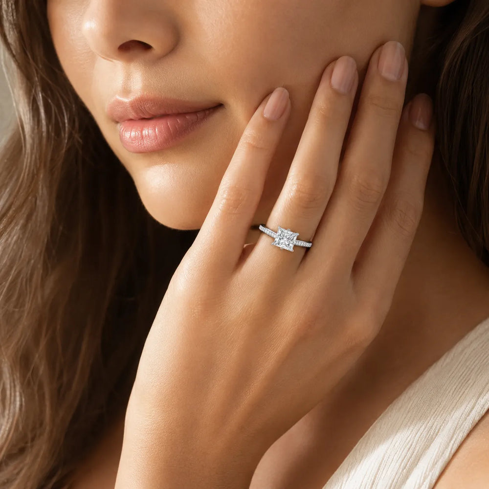 Romantic Solitaire Ring with Pavé Accent