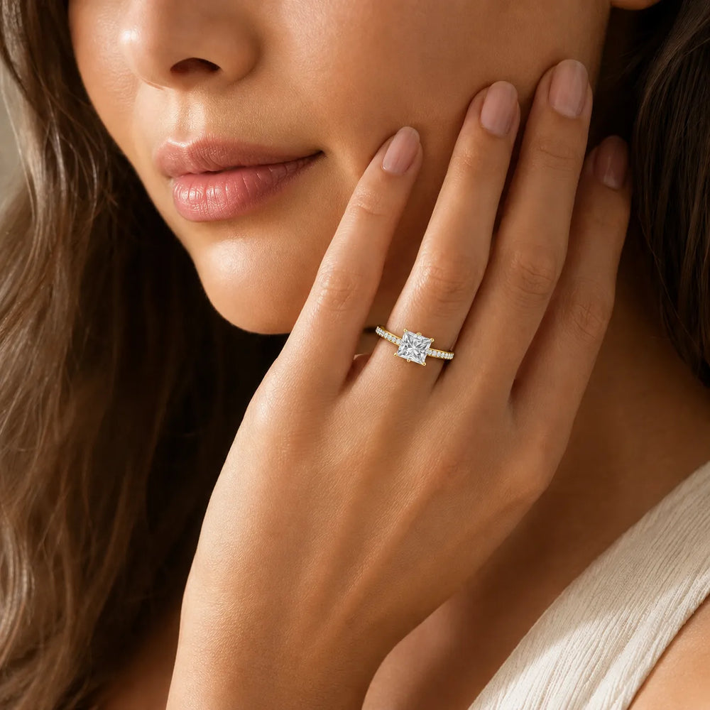 Romantic Solitaire Ring with Pavé Accent