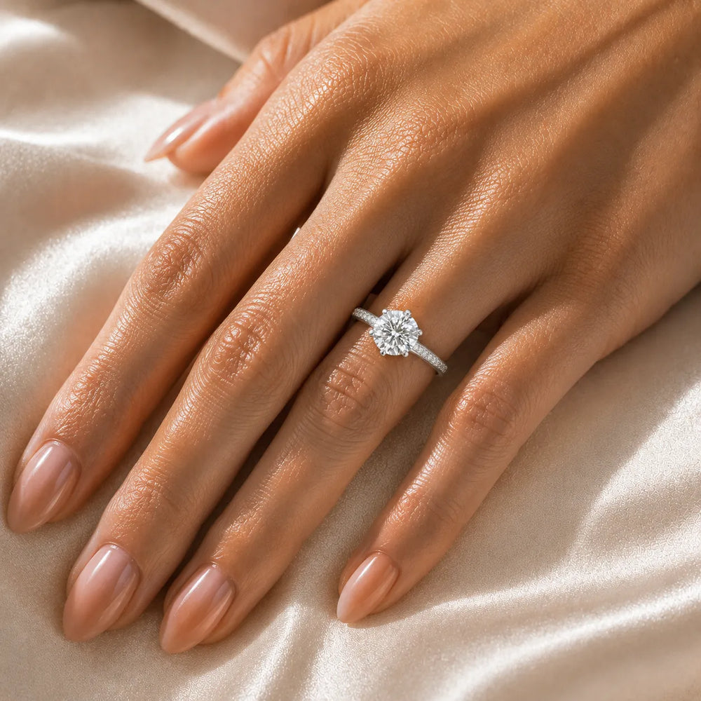 Romantic Solitaire Ring with Pavé Accent