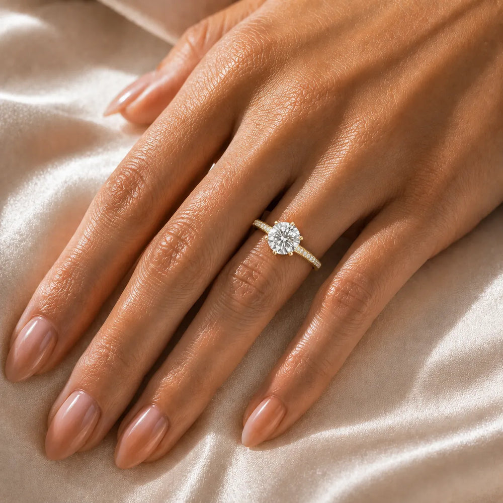 Romantic Solitaire Ring with Pavé Accent