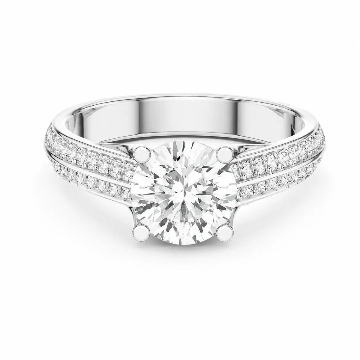 Serene Ring with Side Stone – Round (925 Sterling Silver)