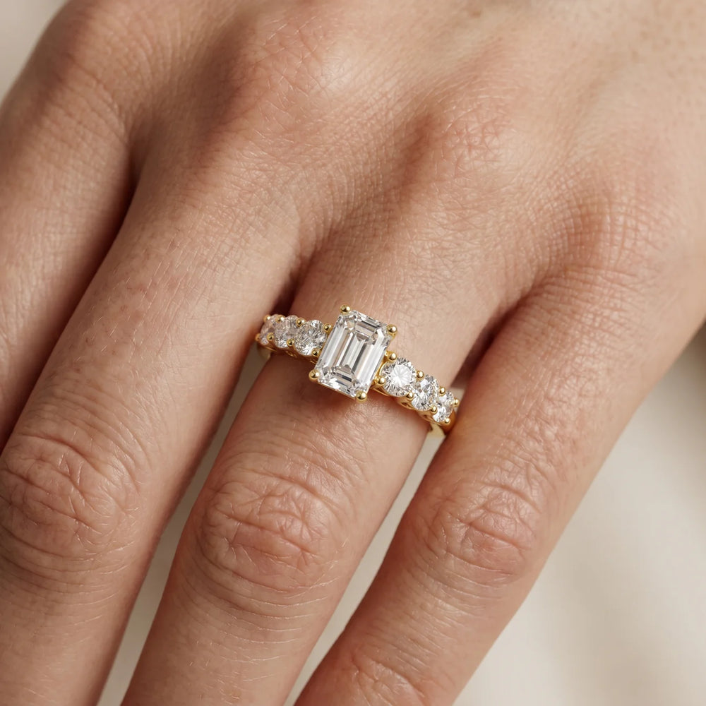 Celeste Seven-Stone Emerald Diamond Engagement Ring