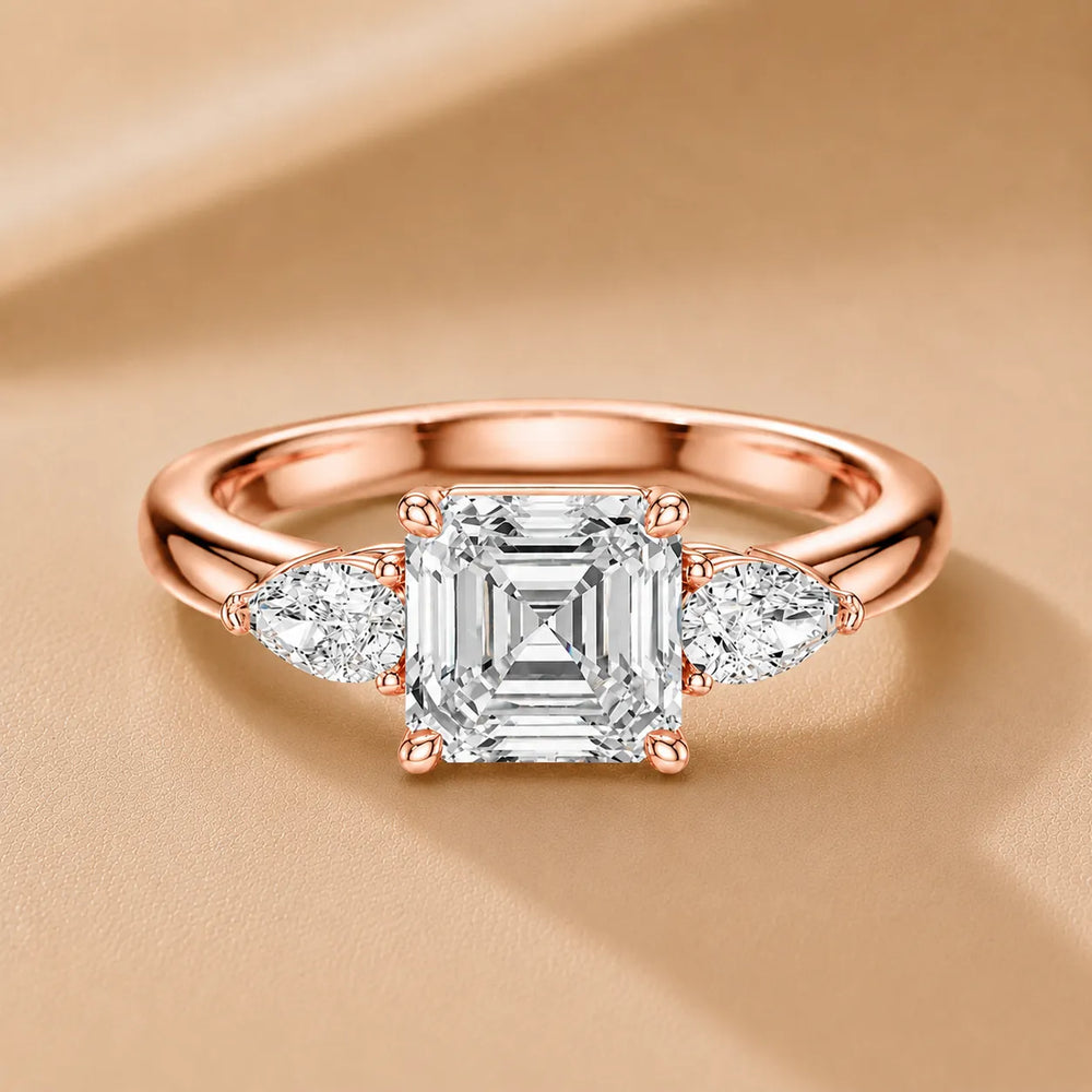 Designer Asscher Diamond Ring with Pear Side Stones
