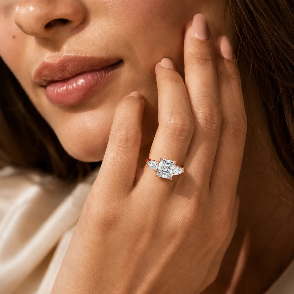 Designer Asscher Diamond Ring with Pear Side Stones