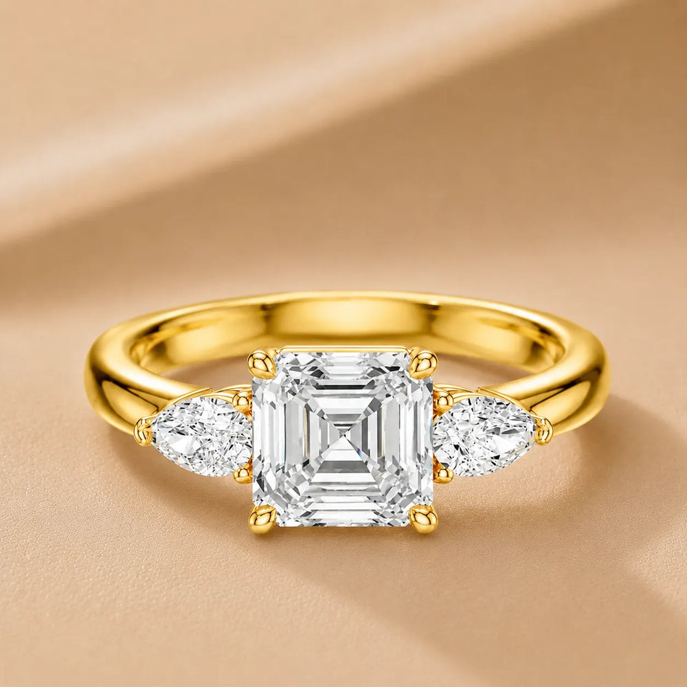 Designer Asscher Diamond Ring with Pear Side Stones