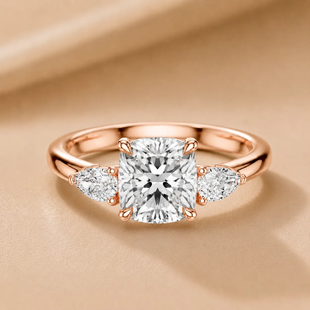 Designer Asscher Diamond Ring with Pear Side Stones