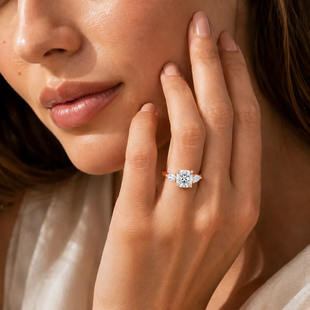 Designer Asscher Diamond Ring with Pear Side Stones