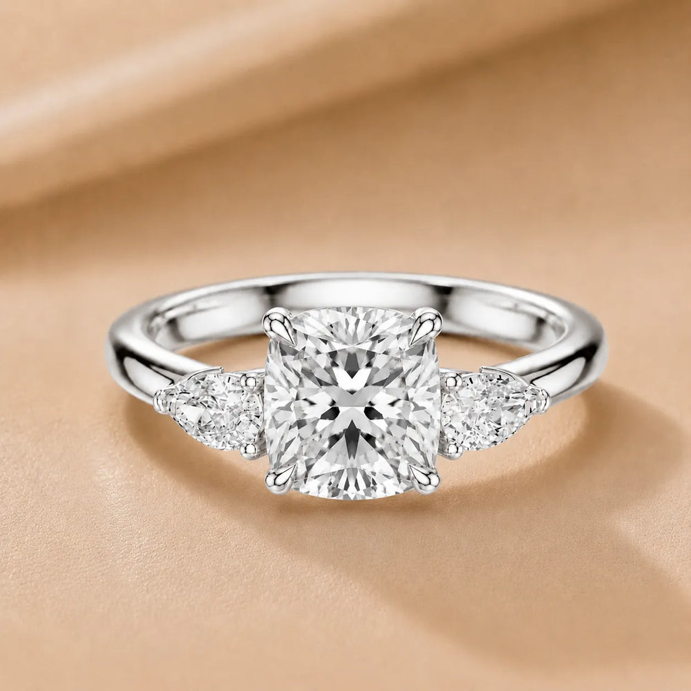 Designer Asscher Diamond Ring with Pear Side Stones