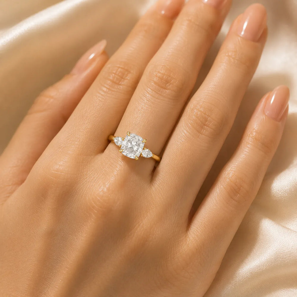 Designer Asscher Diamond Ring with Pear Side Stones