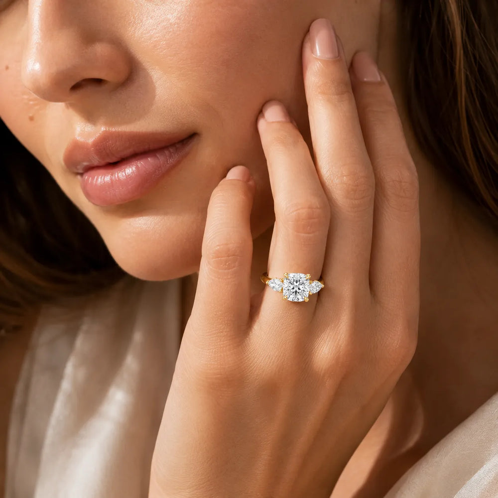 Designer Asscher Diamond Ring with Pear Side Stones