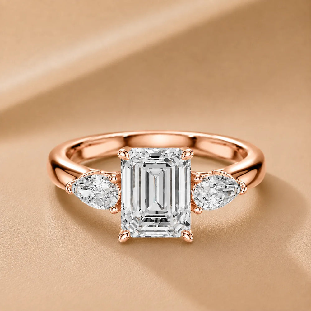 Designer Asscher Diamond Ring with Pear Side Stones