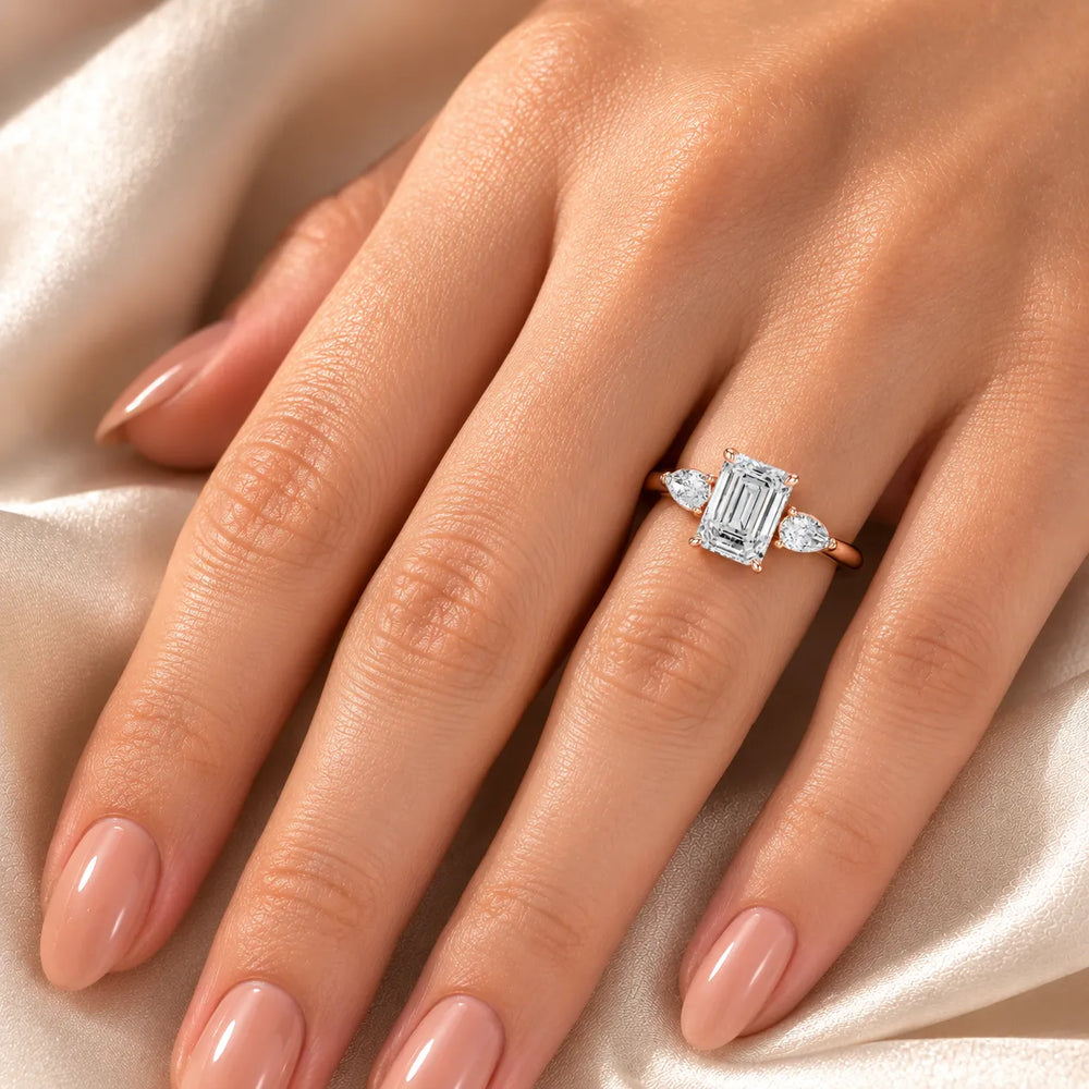 Designer Asscher Diamond Ring with Pear Side Stones