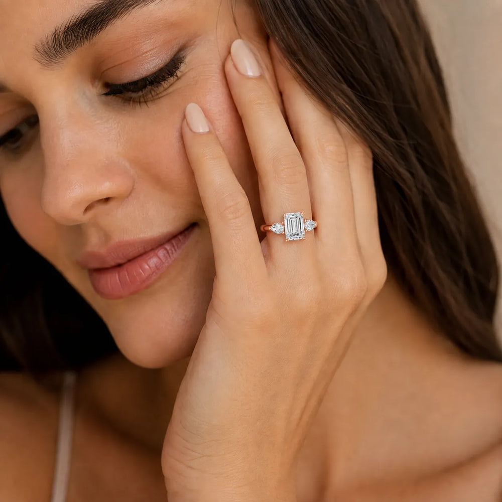 Designer Asscher Diamond Ring with Pear Side Stones