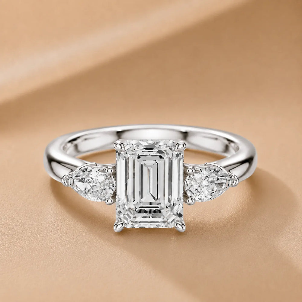 Designer Asscher Diamond Ring with Pear Side Stones