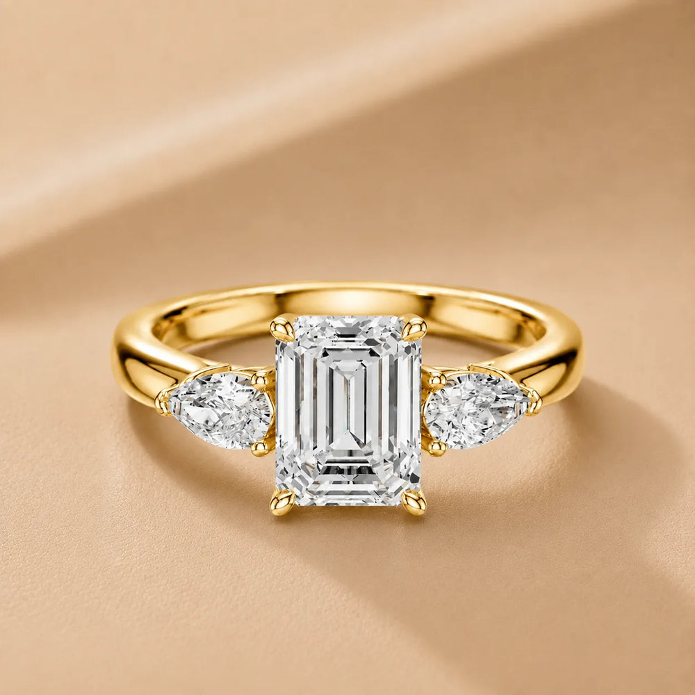 Designer Asscher Diamond Ring with Pear Side Stones