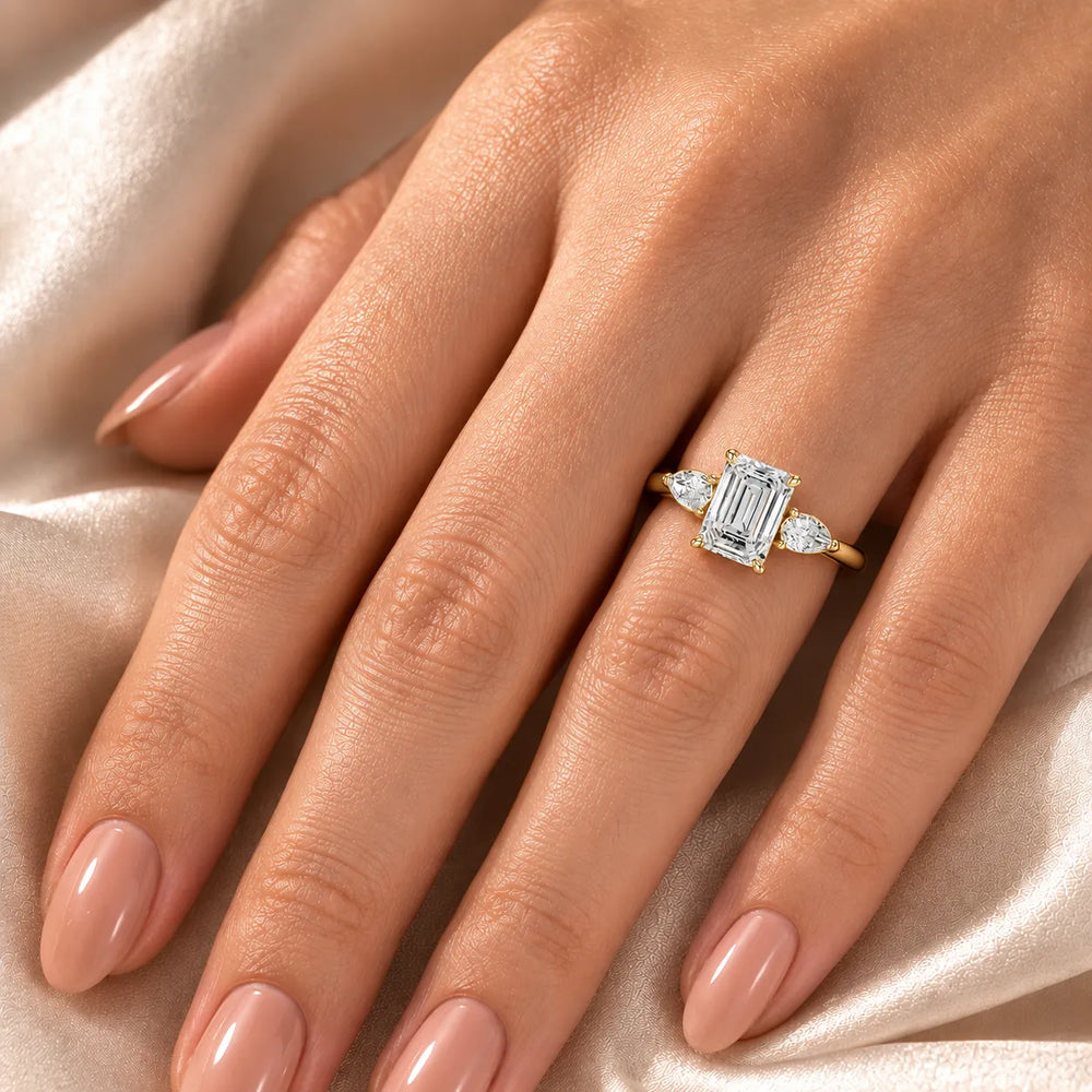 Designer Asscher Diamond Ring with Pear Side Stones