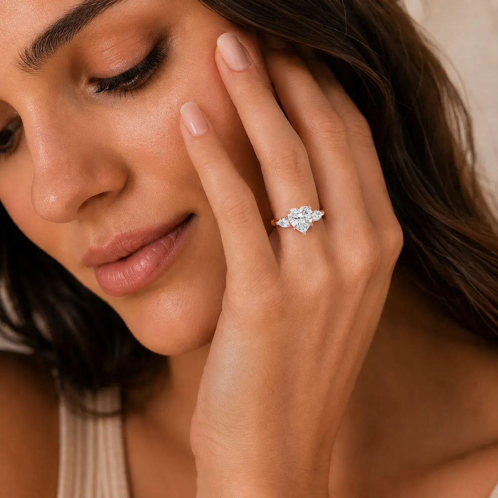 Designer Asscher Diamond Ring with Pear Side Stones