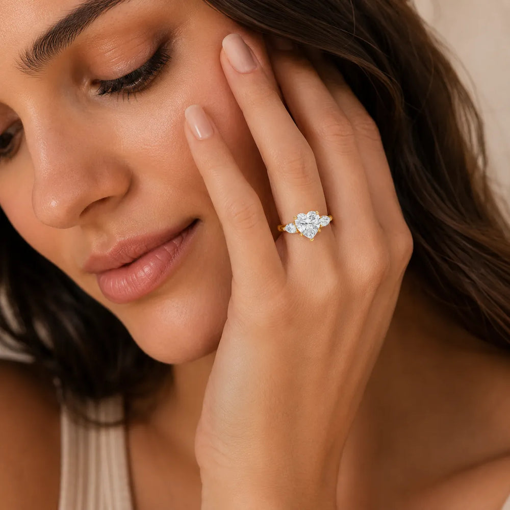Designer Asscher Diamond Ring with Pear Side Stones