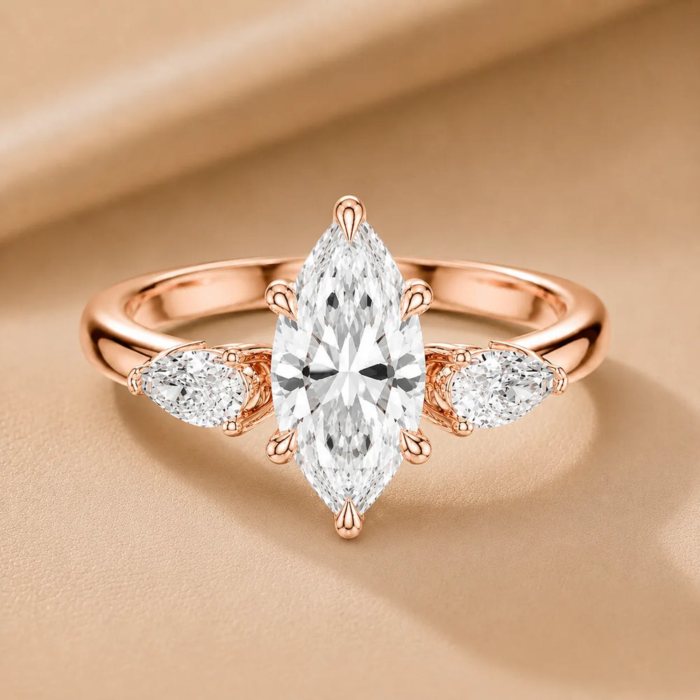 Designer Asscher Diamond Ring with Pear Side Stones