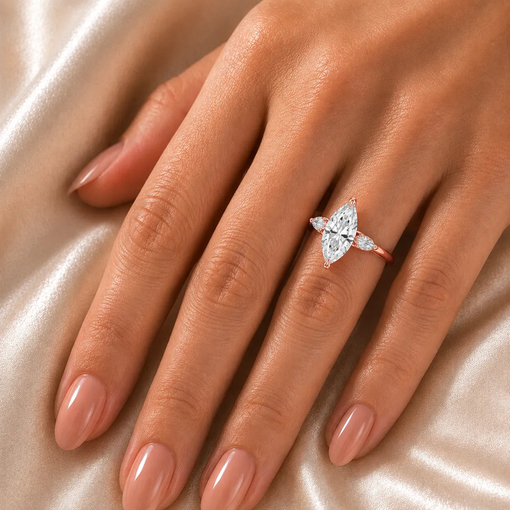 Designer Asscher Diamond Ring with Pear Side Stones
