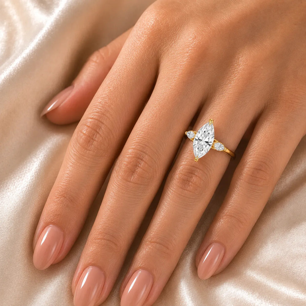 Designer Asscher Diamond Ring with Pear Side Stones